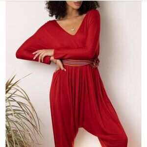 Red Shakti Long Sleeve Yoga Harem Jumpsuit (Daughters of Culture)